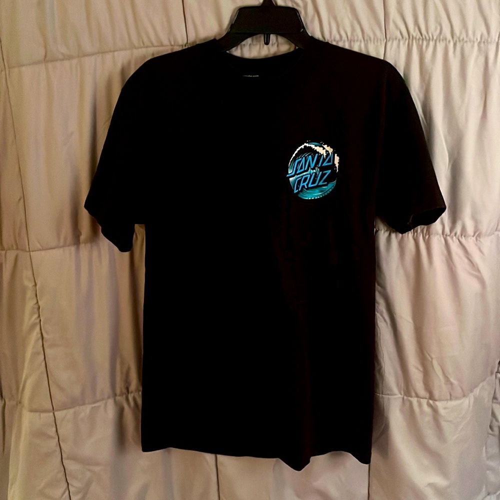 Black Santa Cruz shirt with blue logo in size medium